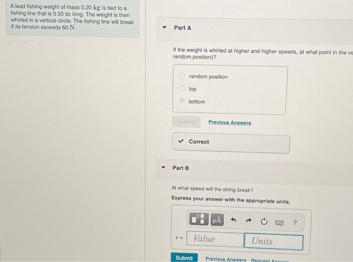 Solved A lead fishing weight of mass 0.20 kg is tied to a