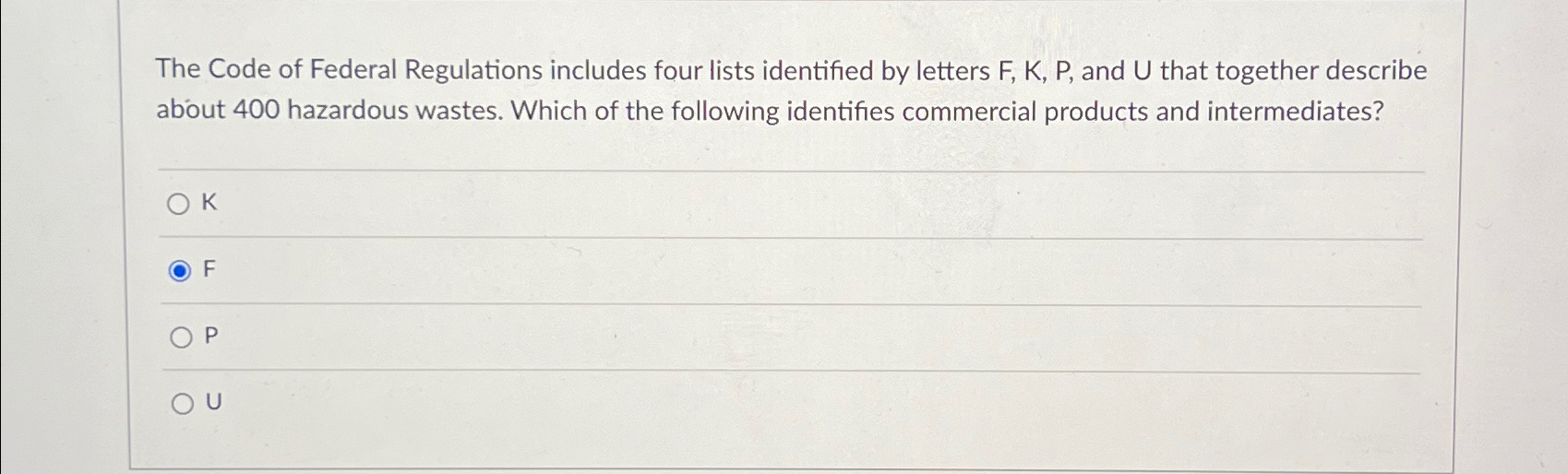 Solved The Code of Federal Regulations includes four lists | Chegg.com