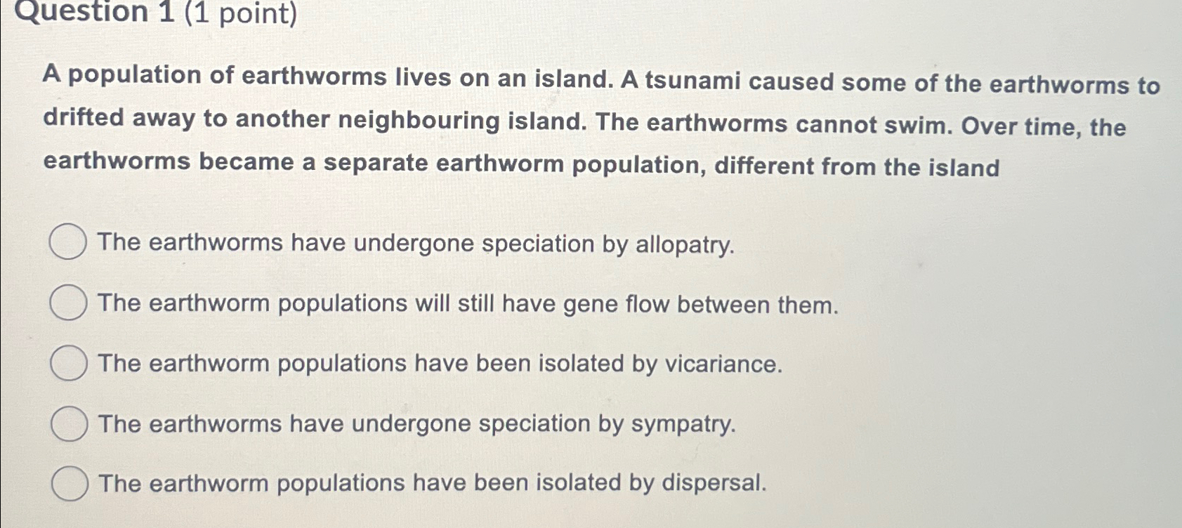 Solved Question 1 (1 ﻿point)A Population Of Earthworms Lives | Chegg.com