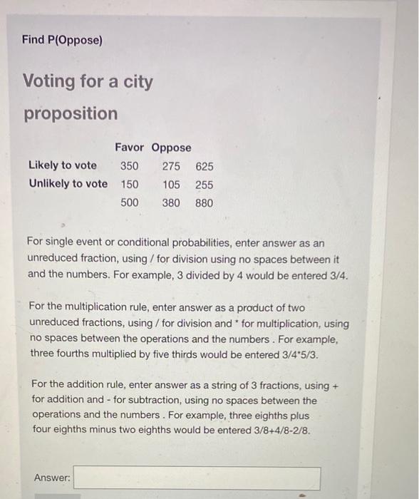 Solved Voting For A City Proposition For Single Event Or | Chegg.com