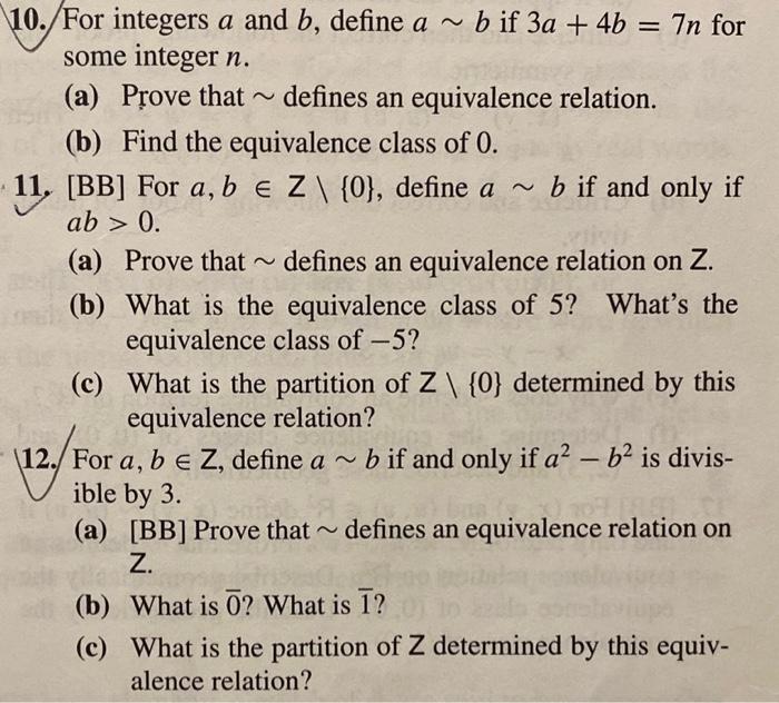 Solved 10. For Integers A And B, Define A∼b If 3a+4b=7n For | Chegg.com