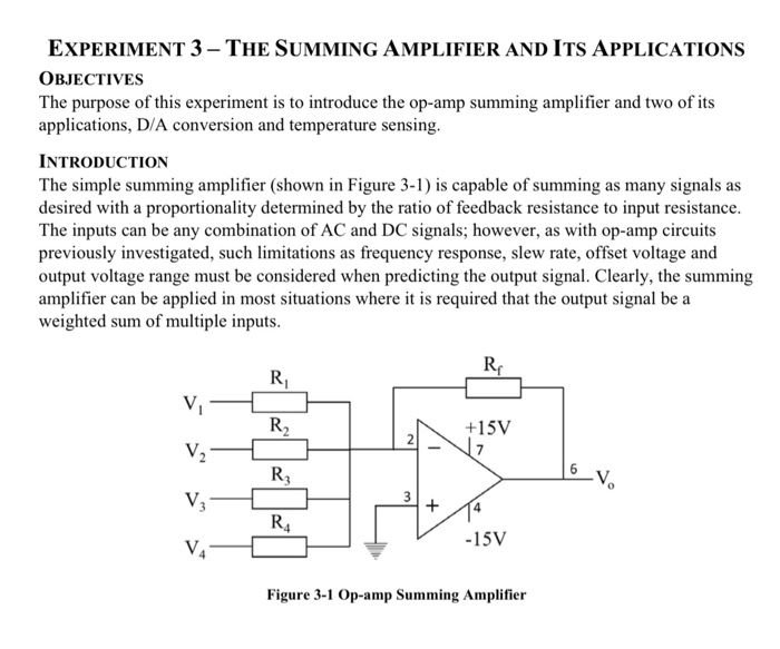 summing amplifier lab experiment