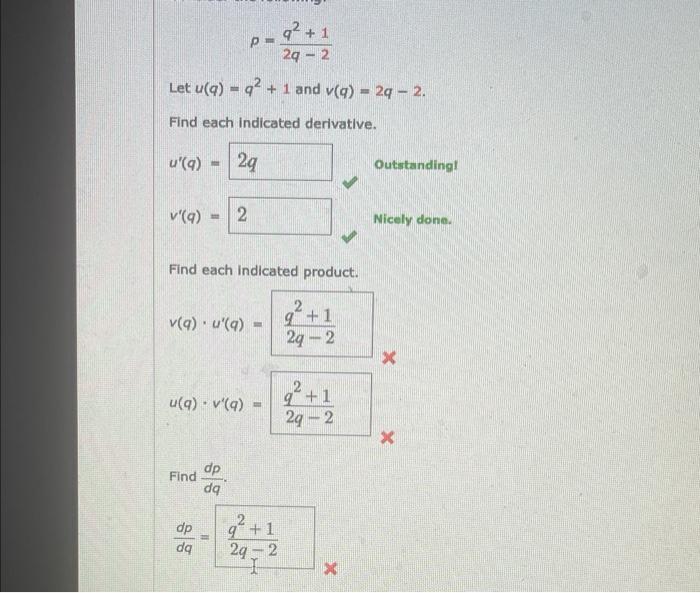 Solved p=2q−2q2+1 Let u(q)=q2+1 and v(q)=2q−2 Find each | Chegg.com
