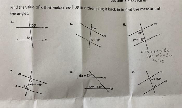 Solved Find the value of x that makes m∥m and then plug it | Chegg.com