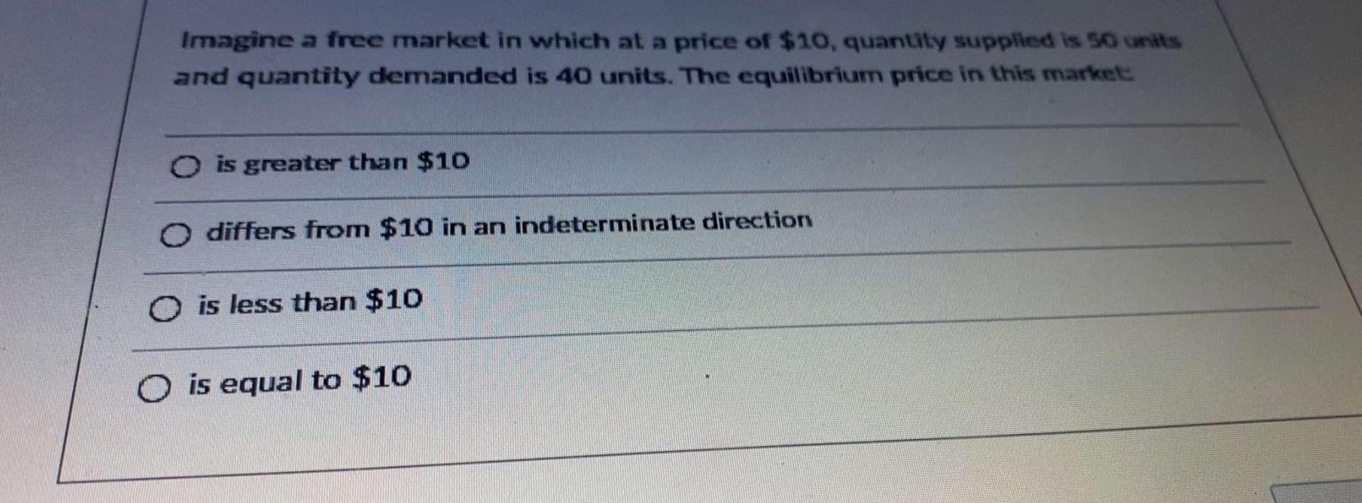 Solved Imagine a free market in which at a price of $10, | Chegg.com