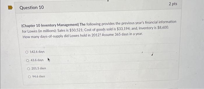 Solved (Chapter 10 Inventory Management) The Following | Chegg.com