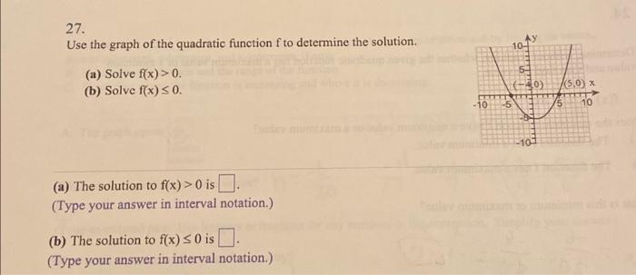 Solved 27. Use the graph of the quadratic function f to | Chegg.com