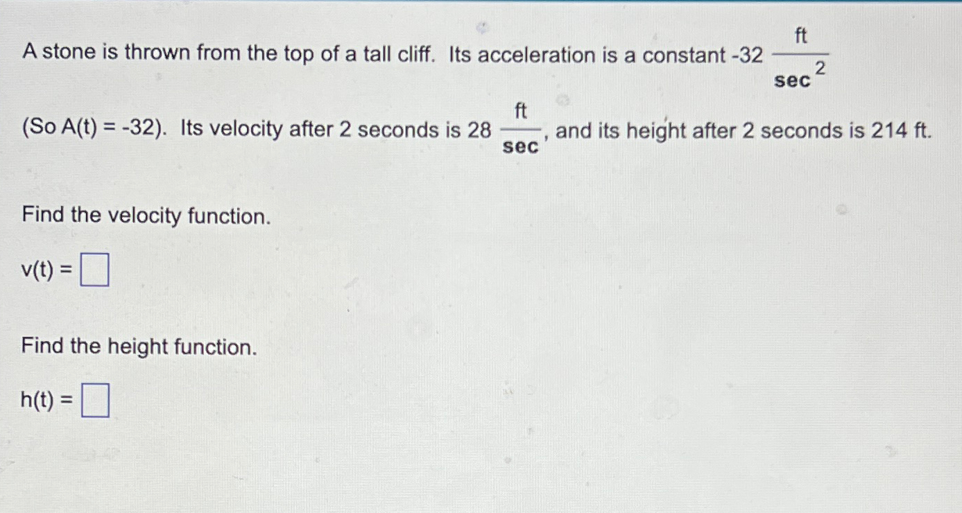 Solved A stone is thrown from the top of a tall cliff. Its | Chegg.com