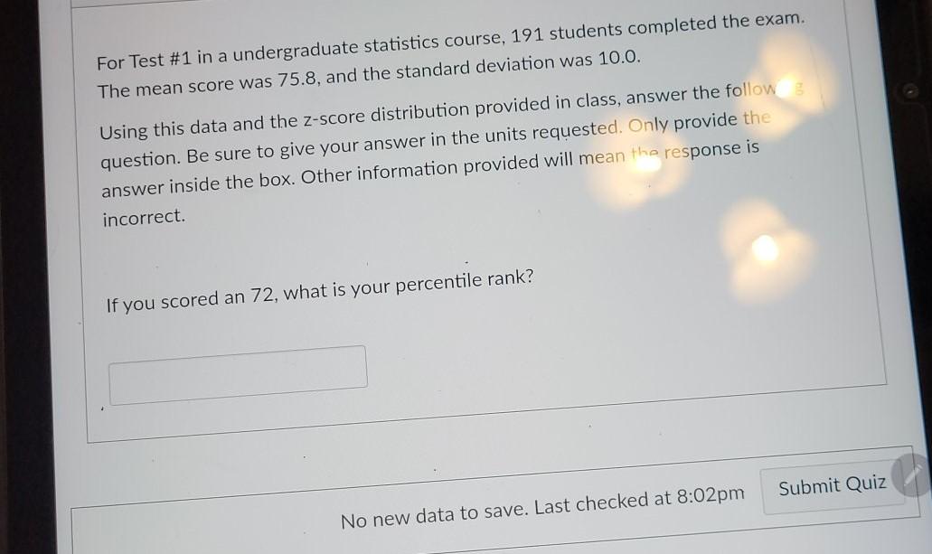 Solved For Test #1 in a undergraduate statistics course, 191 | Chegg.com