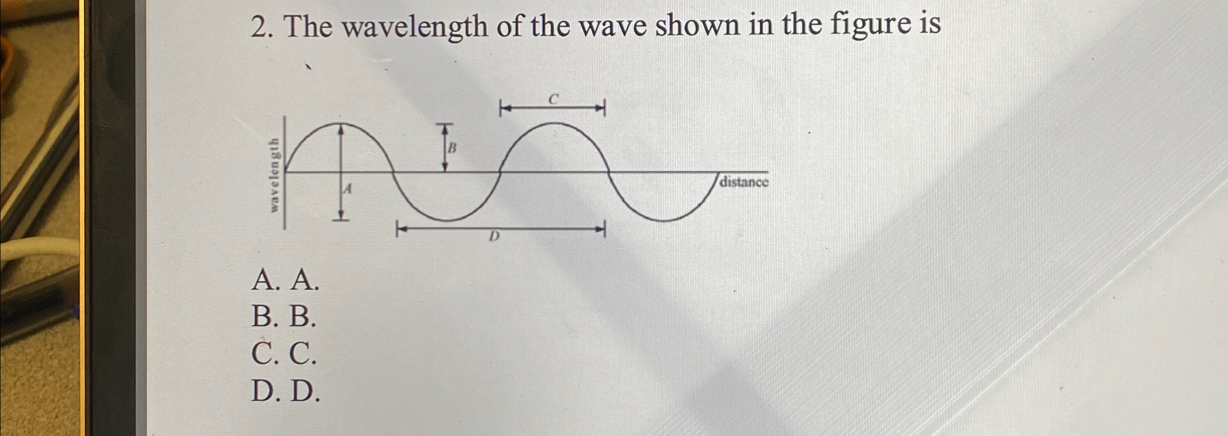 Solved The wavelength of the wave shown in the figure isA. | Chegg.com