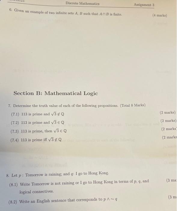 Solved 6. Given an example of two infinite sets A,B such | Chegg.com