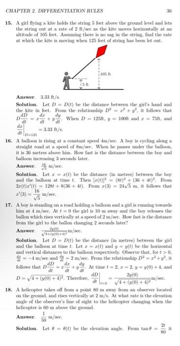 Solved CHAPTER 2. DIFFERENTIATION RULES 15. A girl flying a