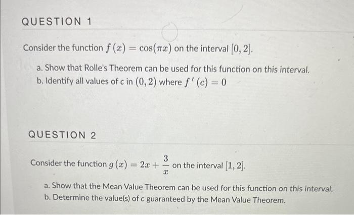 Solved Consider The Function F X Cos πx On The Interval