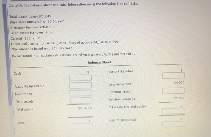 Solved Complete The Balance Sheet And Sales Information | Chegg.com