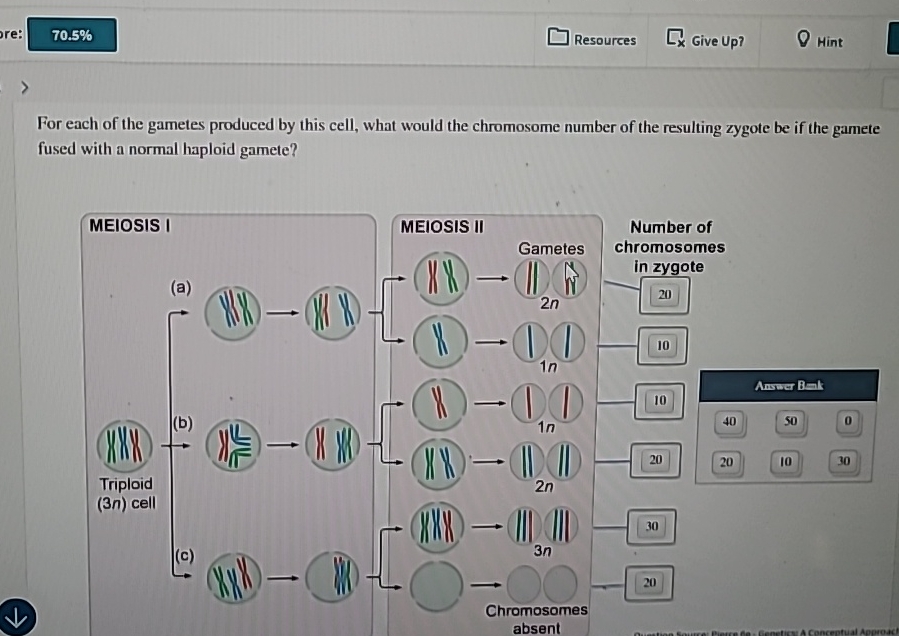 Solved ResourcesGive Up?HintFor each of the gametes produced