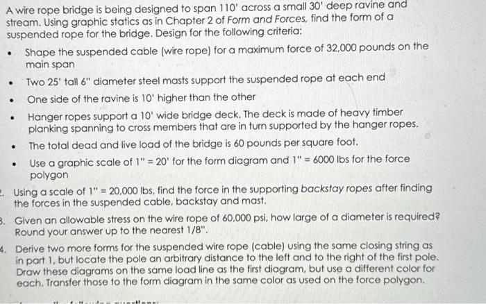 Solved Problem 1: Cable Bridge StructureA wire rope bridge | Chegg.com