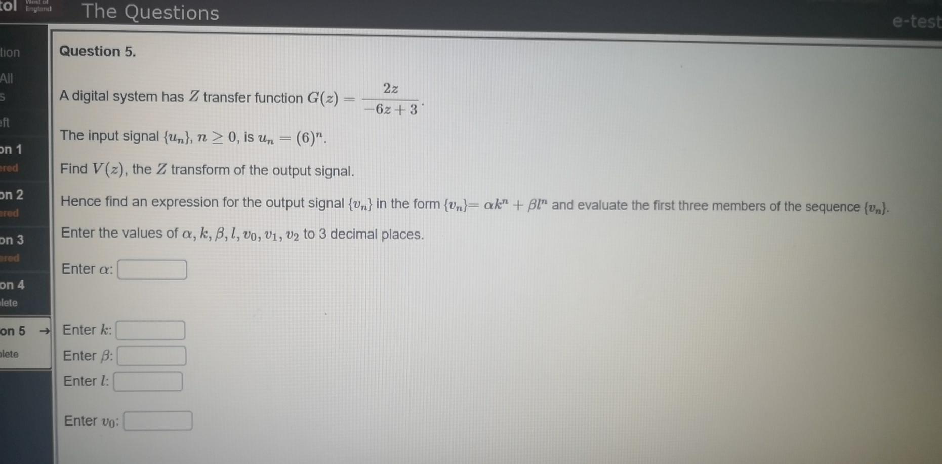 Solved Tol England The Questions E Test Tion Question 5 Chegg Com
