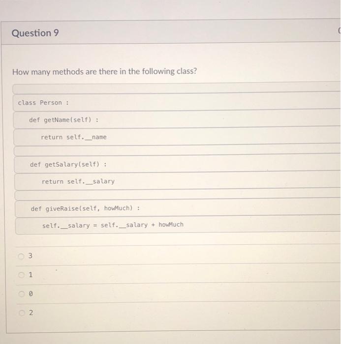 Solved Question 9 ( How many methods are there in the | Chegg.com