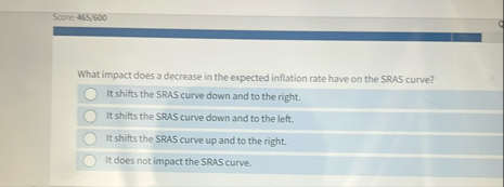 Solved Score: 465/600What impact does a decrease in the | Chegg.com
