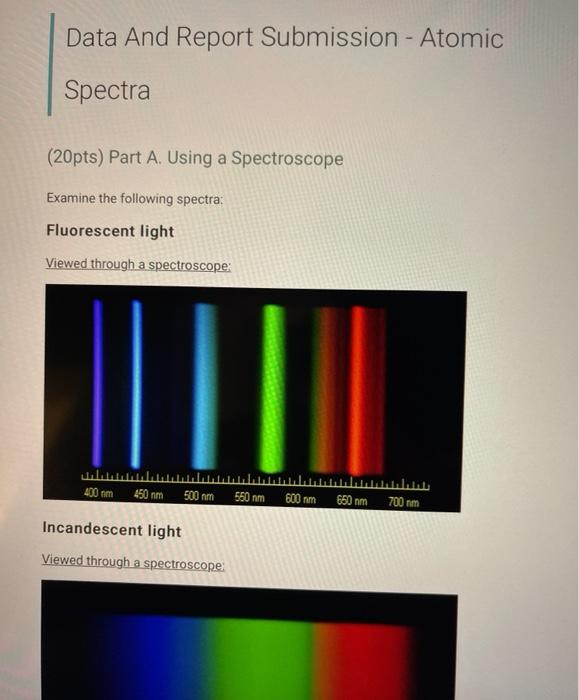 Solved Data And Report Submission Atomic Spectra (20pts)