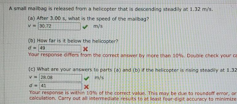 Solved A Small Mailbag Is Released From A Helicopter That Is | Chegg.com