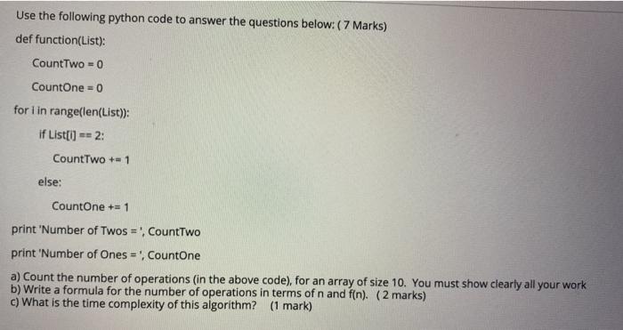 Solved Use the following python code to answer the questions | Chegg.com