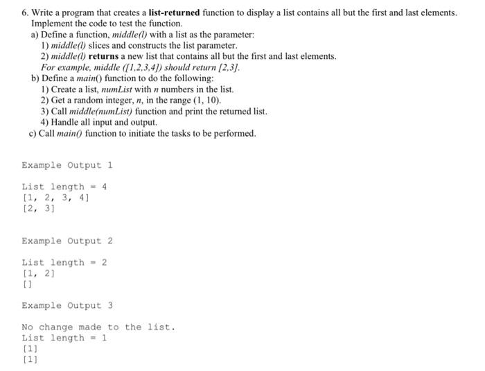 Solved Write a program that creates a list-returned function | Chegg.com