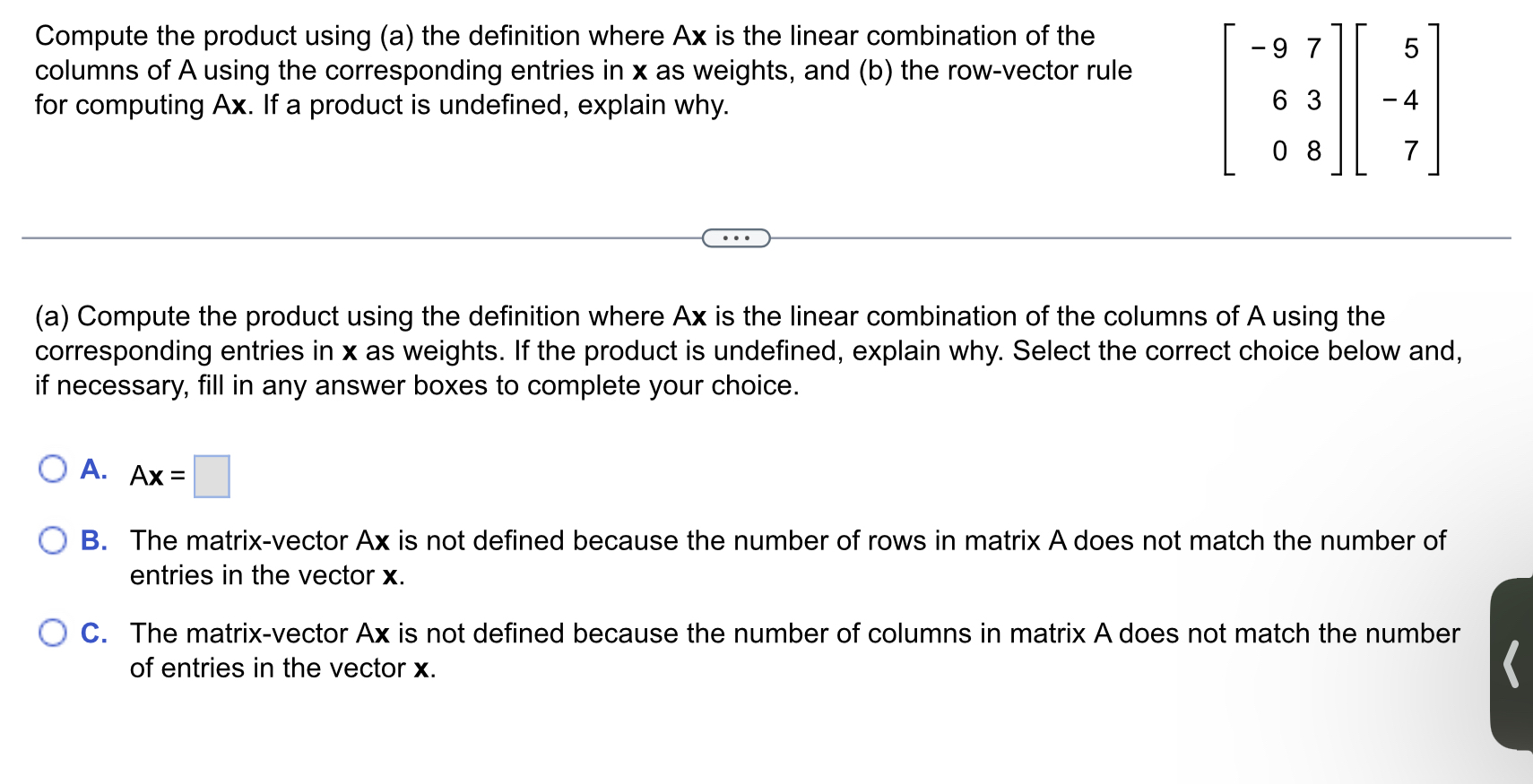 Solved Compute the product using (a) ﻿the definition where | Chegg.com