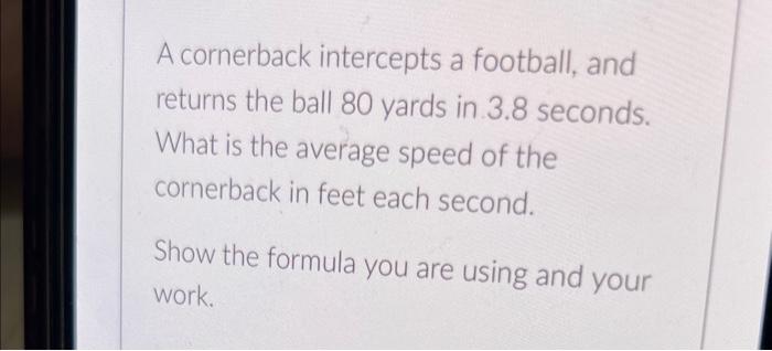 Solved A cornerback intercepts a football, and returns the | Chegg.com