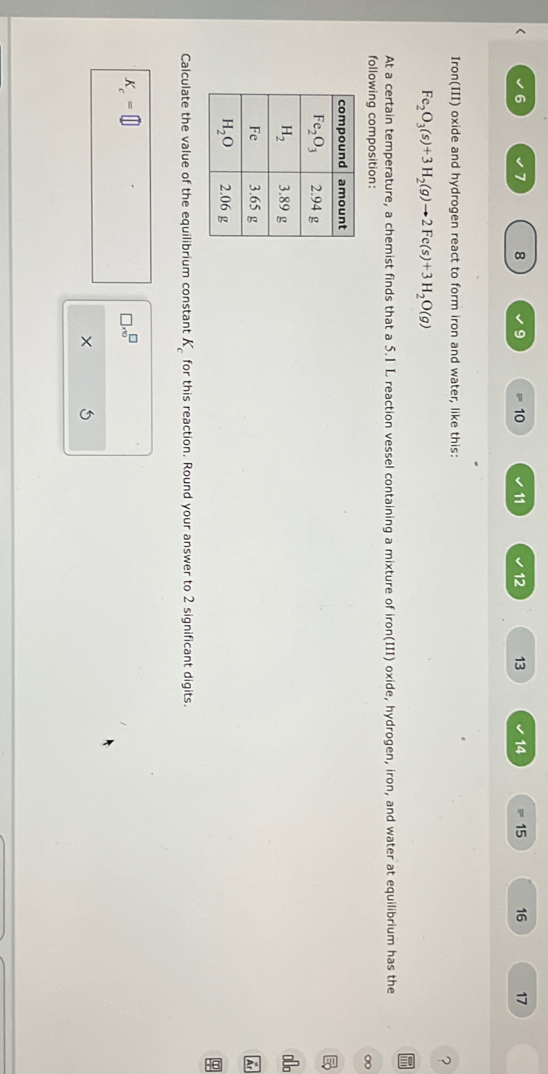 Solved Iron(III) ﻿oxide and hydrogen react to form iron and
