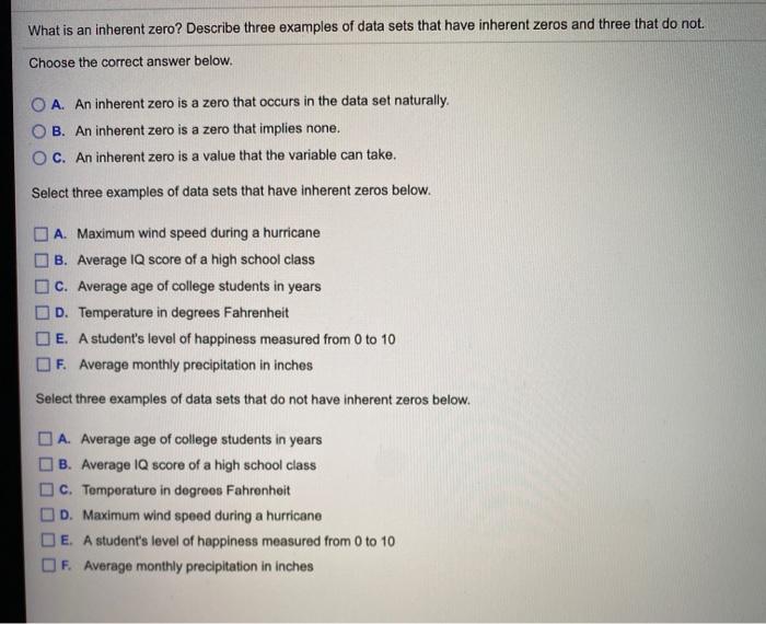 Solved What is an inherent zero? Describe three examples of