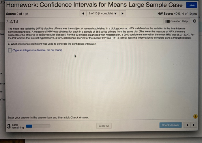 Solved tis Homework: Confidence Intervals for Means Large | Chegg.com