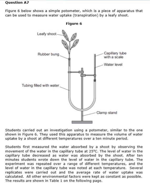 potometer experiment questions and answers