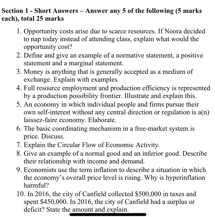 Solved Section 1 - Short Answers – Answer any 5 of the | Chegg.com