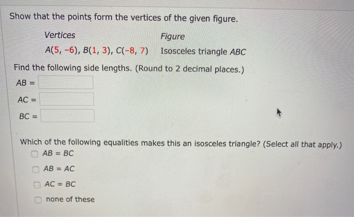 show that points are vertices of an isosceles triangle