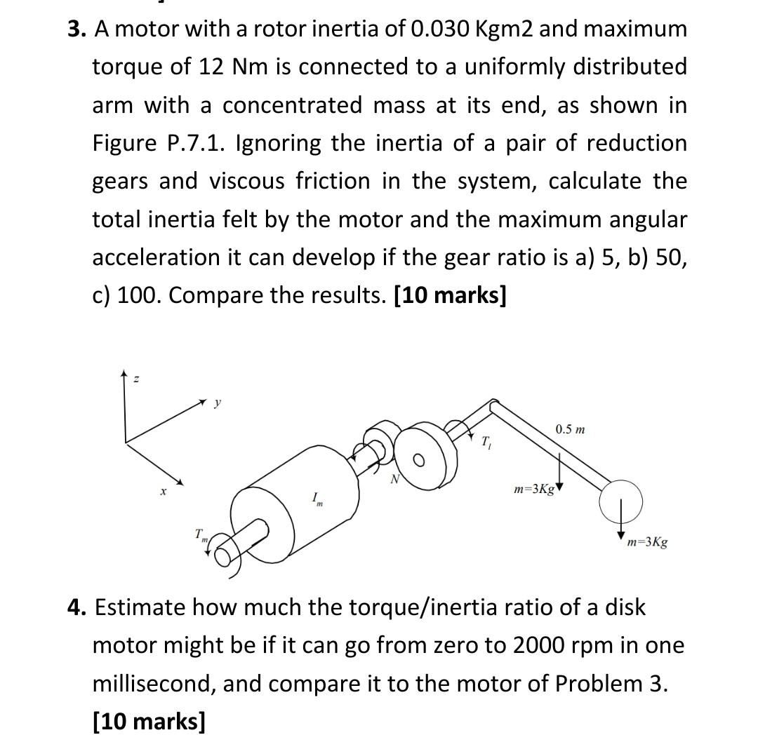 Solved 3. A motor with a rotor inertia of 0.030 Kgm2 and | Chegg.com