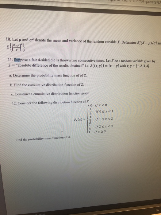 Solved L Private 2 10 Let U And O Denote The Mean And V Chegg Com