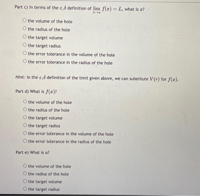 Solved the target radius the error tolerance in the volume | Chegg.com