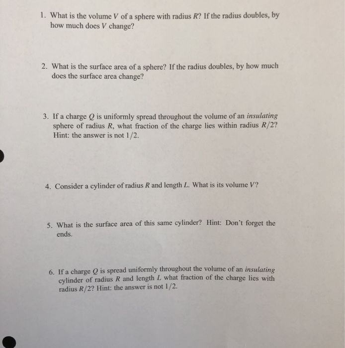 Solved 1. What is the volume V of a sphere with radius R? If | Chegg.com