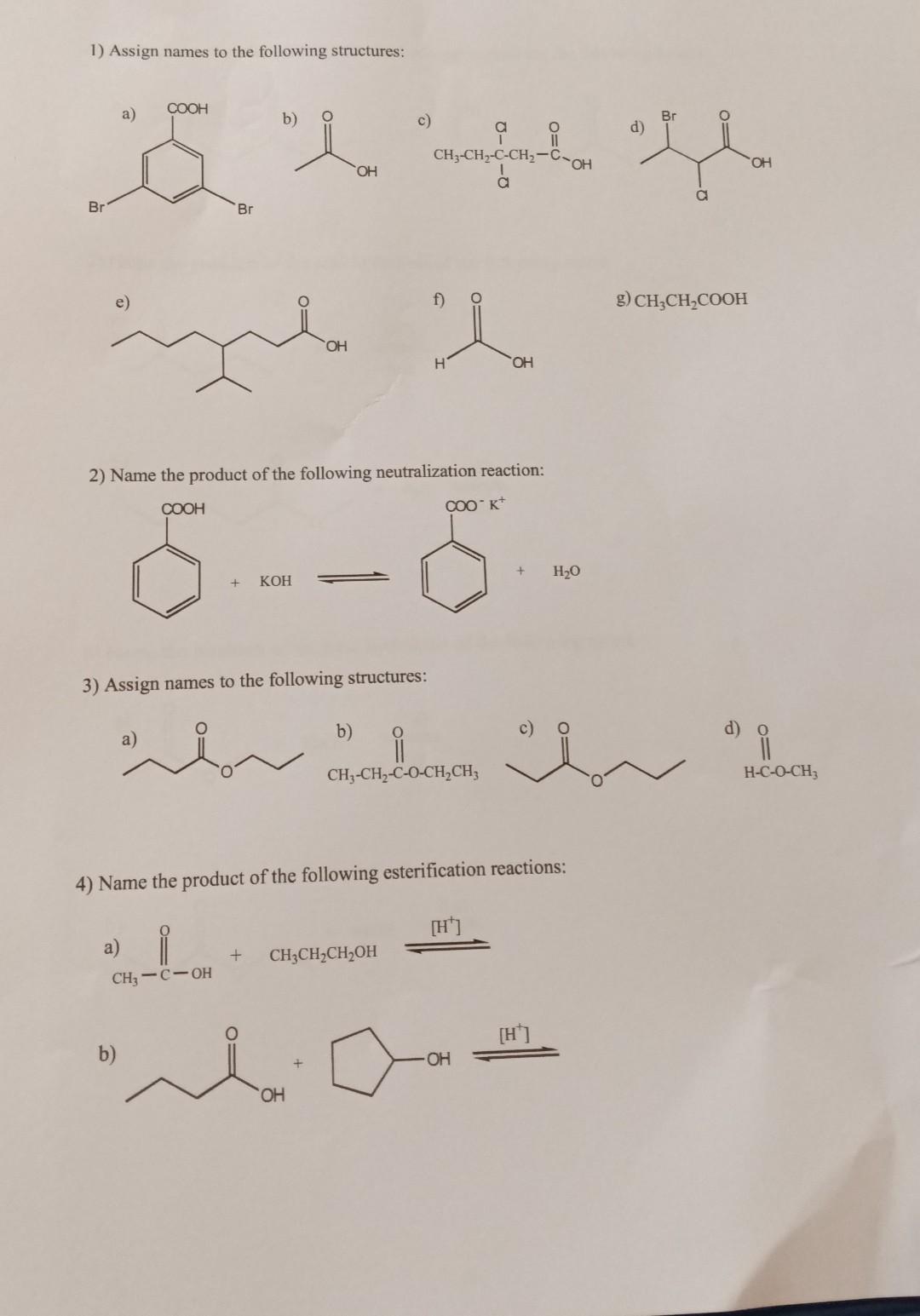 Solved 1) Assign names to the following structures: b) c) d) | Chegg.com