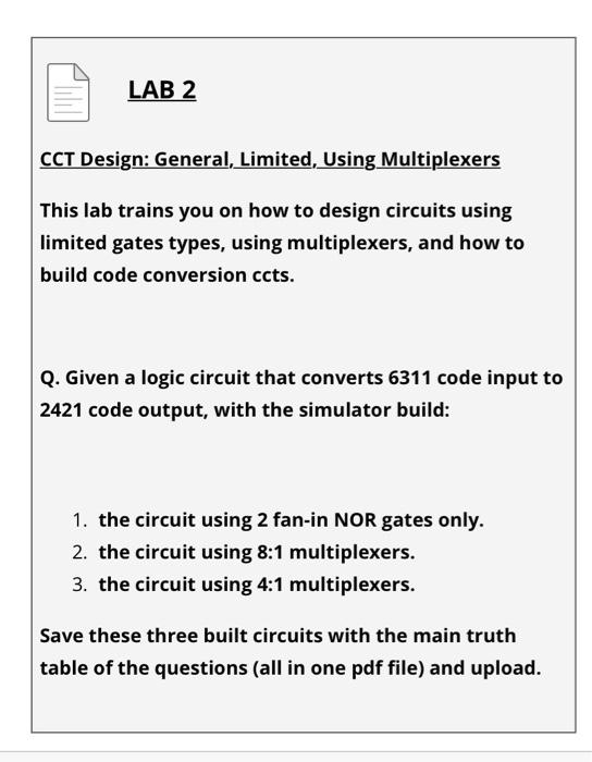 Solved LAB 2 CCT Design: General, Limited, Using | Chegg.com