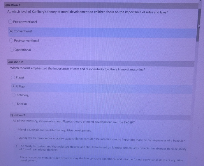 Solved Question 1 At which level of Kohlberg s theory of Chegg