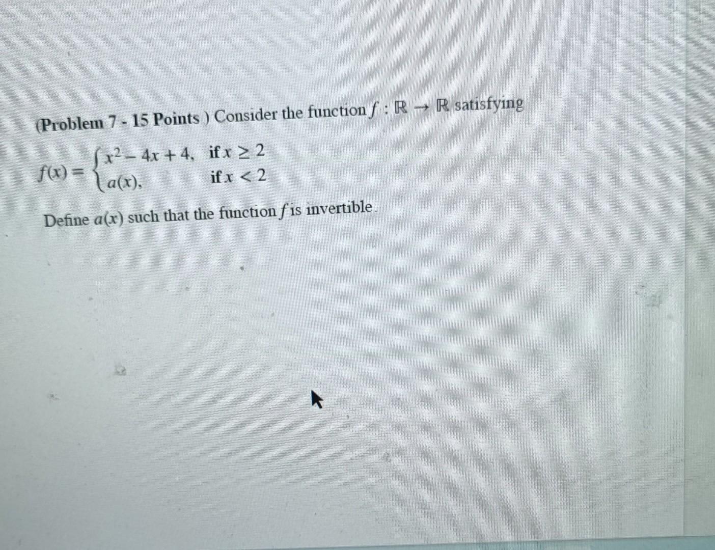 Solved (Problem 7 - 15 Points ) Consider The Function F:R→R | Chegg.com