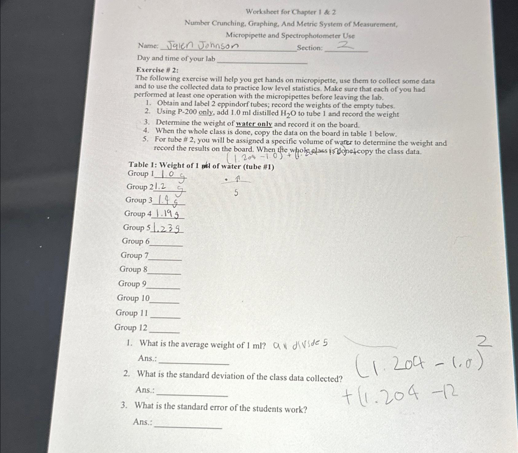 Solved Worksheet for Chapter 1 ﻿& 2Number Crunching,