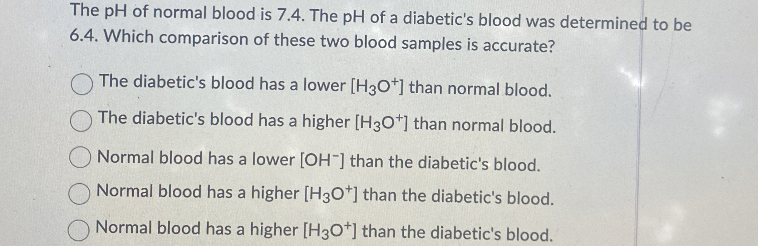 Solved The pH of normal blood is 7.4. ﻿The pH of a | Chegg.com