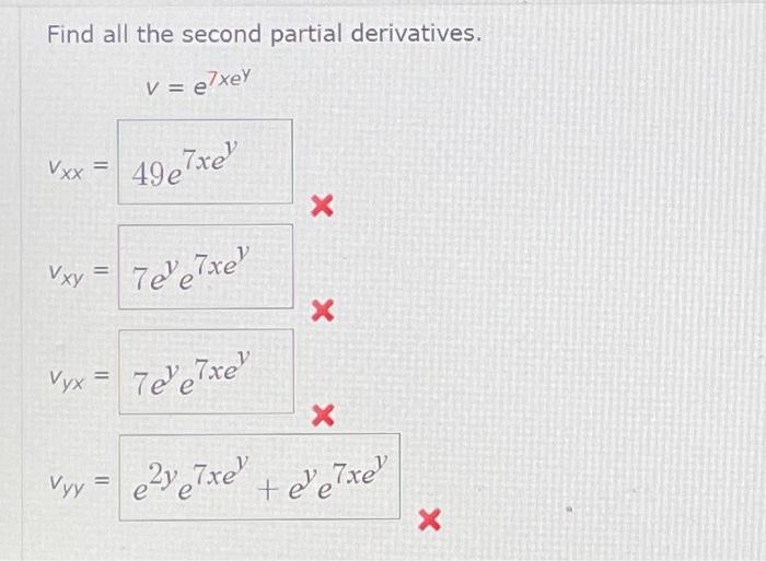 Solved Find All The Second Partial Derivatives V E7xey