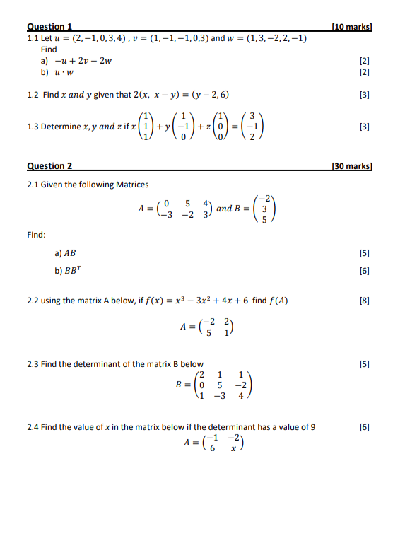 Solved 10 Marks Question 1 1 1 Let U 2 1 0 3 4 V Chegg Com