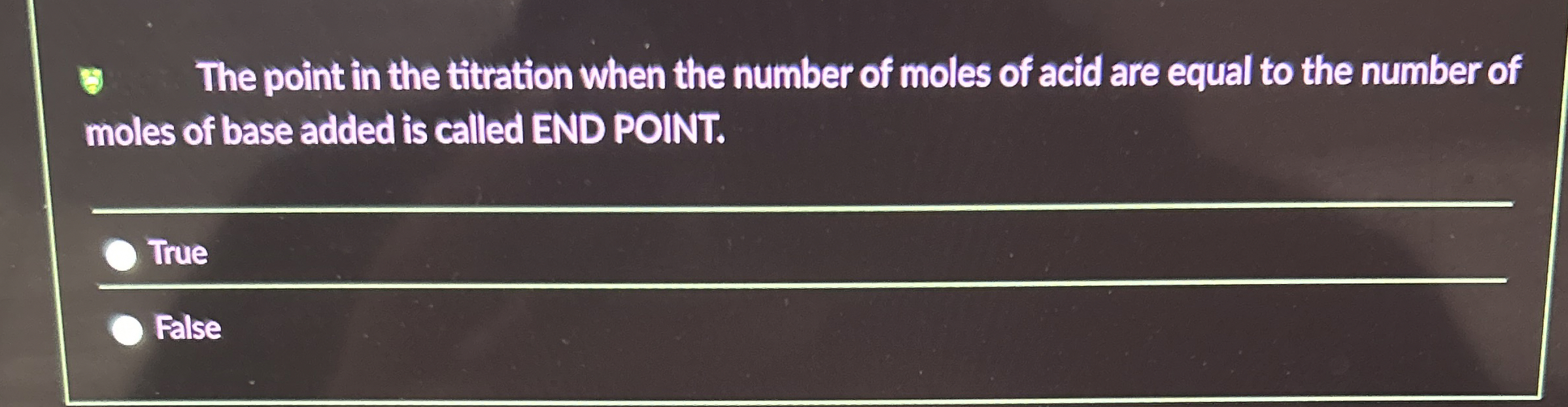 Solved The point in the titration when the number of moles