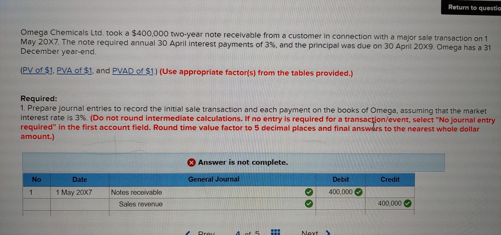 Solved Omega Chemicals Ltd. took a \400,000 twoyear note