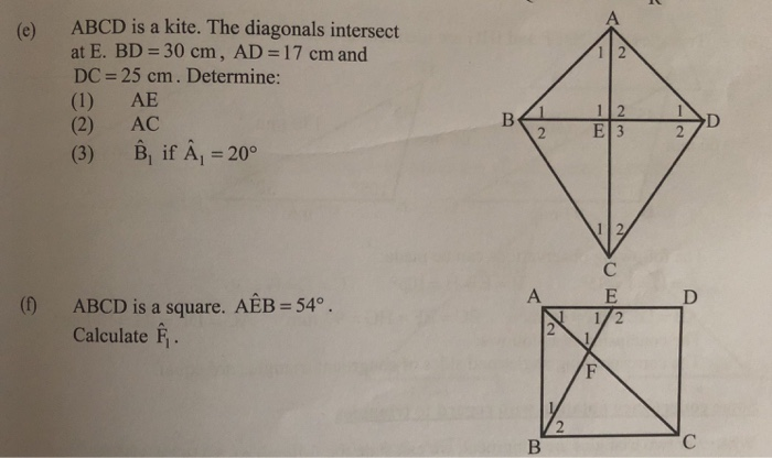 Solved E 12 Abcd Is A Kite The Diagonals Intersect At Chegg Com